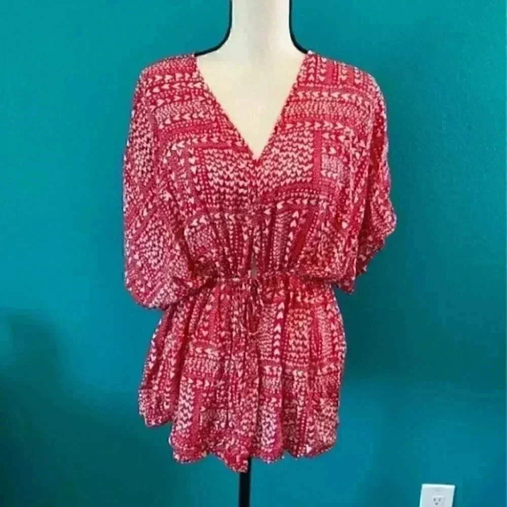 Victoria’s Secret red hearts swim cover up shirt